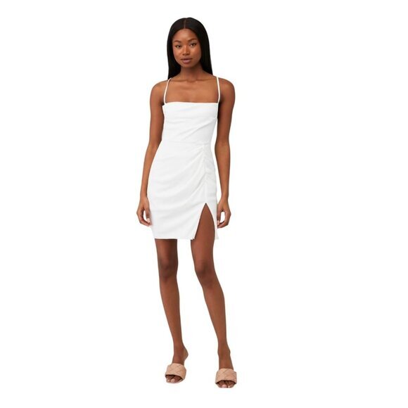 Amanda Uprichard Jaslina Mini Dress White Sleeveless Ruched Side Slit Size M